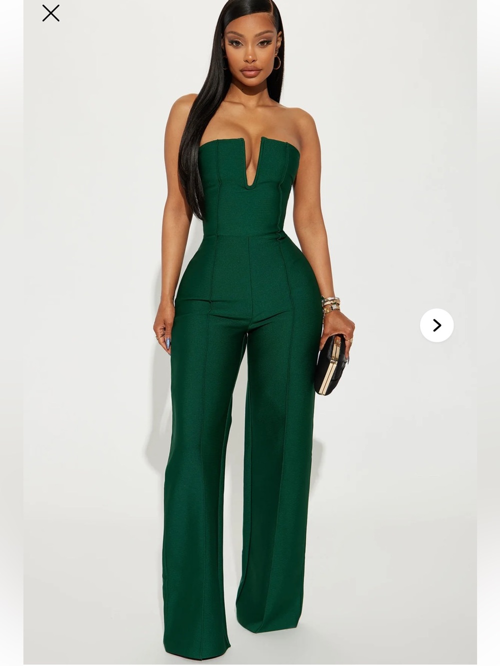 Fashion Nova Strapless Deep Emerald Tailored Jumpsuit